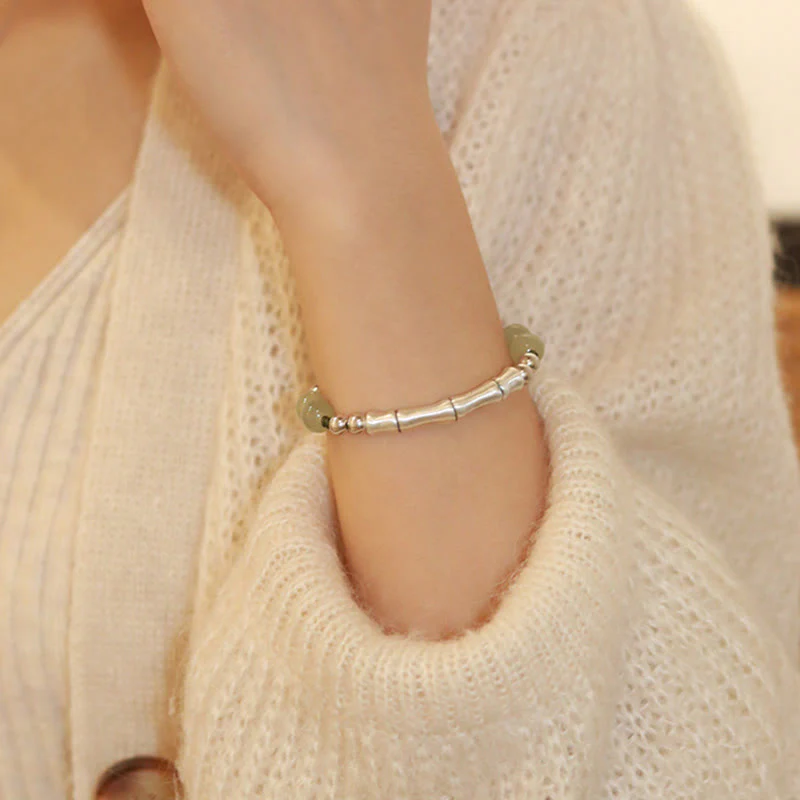 Bracciale Buddha Stones 925 Sterling Silver Jade naturale Fu Character Bamboo Abundance - Image 13