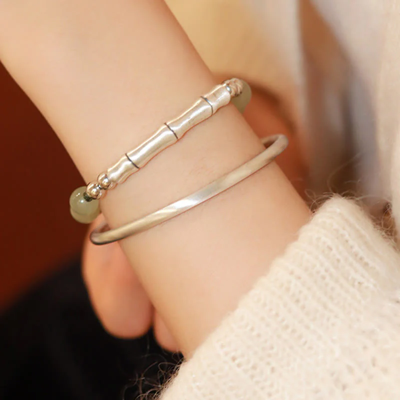 Bracciale Buddha Stones 925 Sterling Silver Jade naturale Fu Character Bamboo Abundance - Image 14