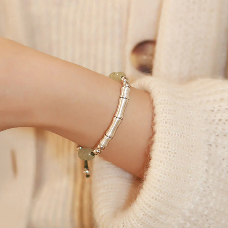 Bracciale Buddha Stones 925 Sterling Silver Jade naturale Fu Character Bamboo Abundance - Image 15