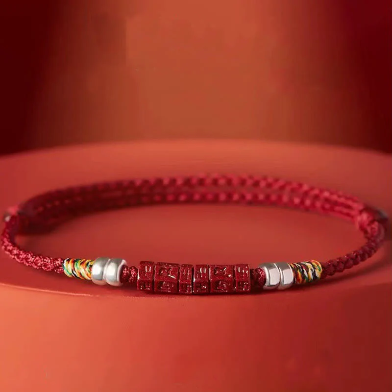 Bracciale Buddha Stones 925 Sterling Silver Om Mani Padme Hum Cinnabar Blessing Bambino Adulto - Image 2