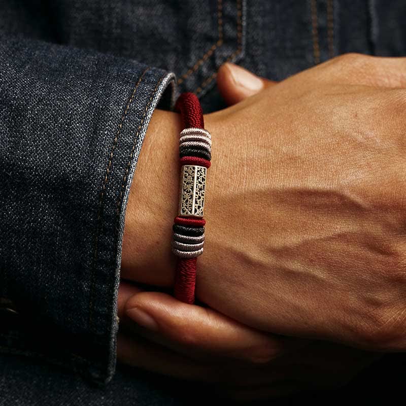 Bracciale Buddha Stones 925 Sterling Silver Om Mani Padme Hum Peace Red String - Image 4