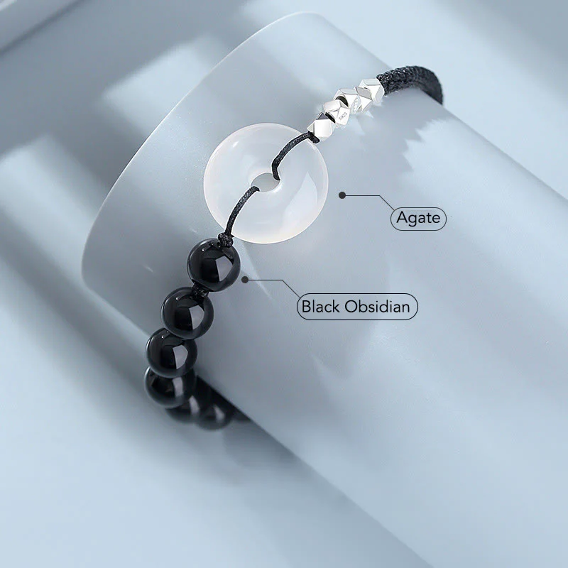 Bracciale Buddha Stones 925 Sterling Silver Ossidiana Nera Agata Fibbia della Pace Forza - Image 4