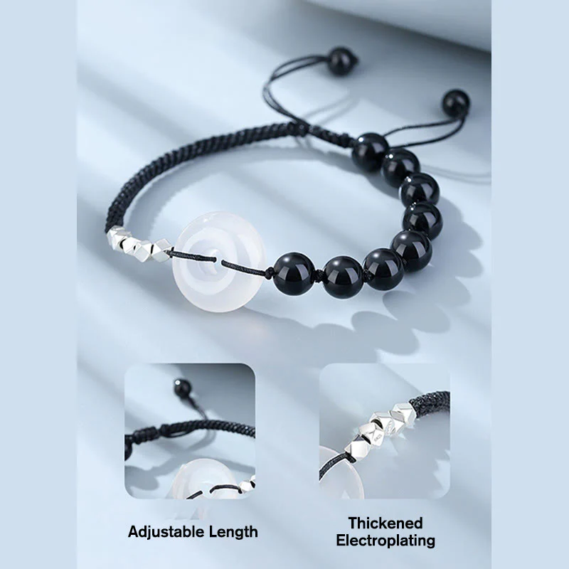 Bracciale Buddha Stones 925 Sterling Silver Ossidiana Nera Agata Fibbia della Pace Forza - Image 5