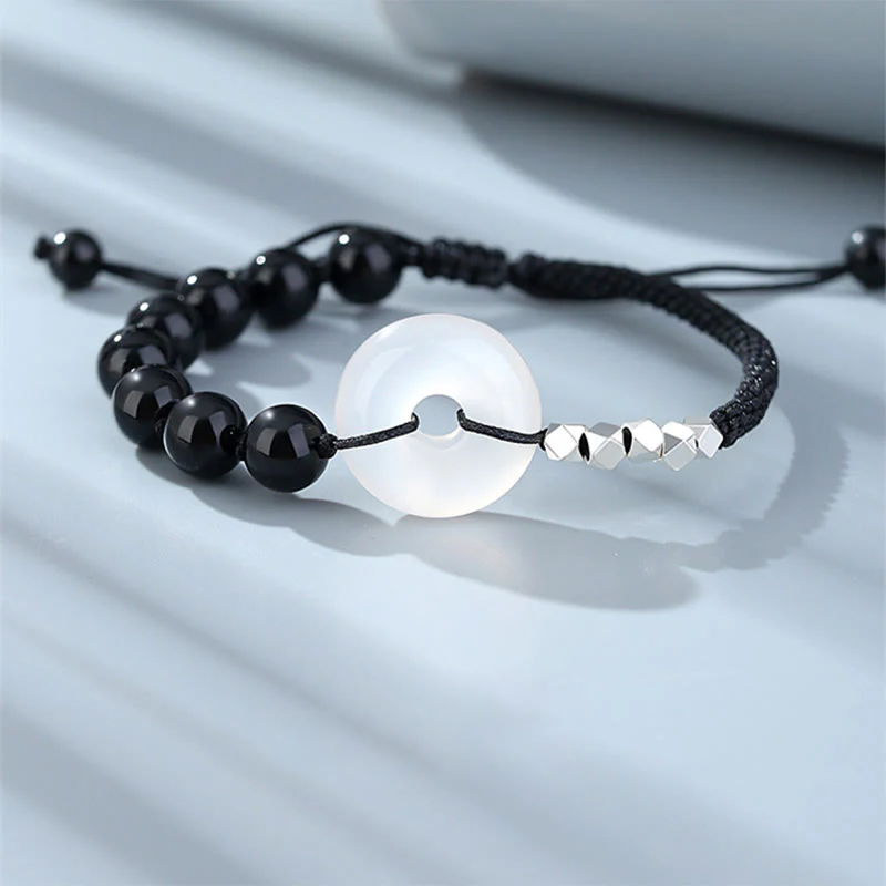 Bracciale Buddha Stones 925 Sterling Silver Ossidiana Nera Agata Fibbia della Pace Forza - Image 9