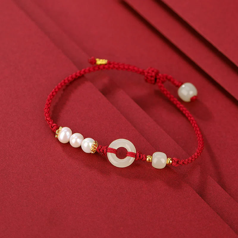 Bracciale Buddha Stones 925 Sterling Silver placcato oro Hetian Jade Peace Buckle Pearl Luck - Image 7