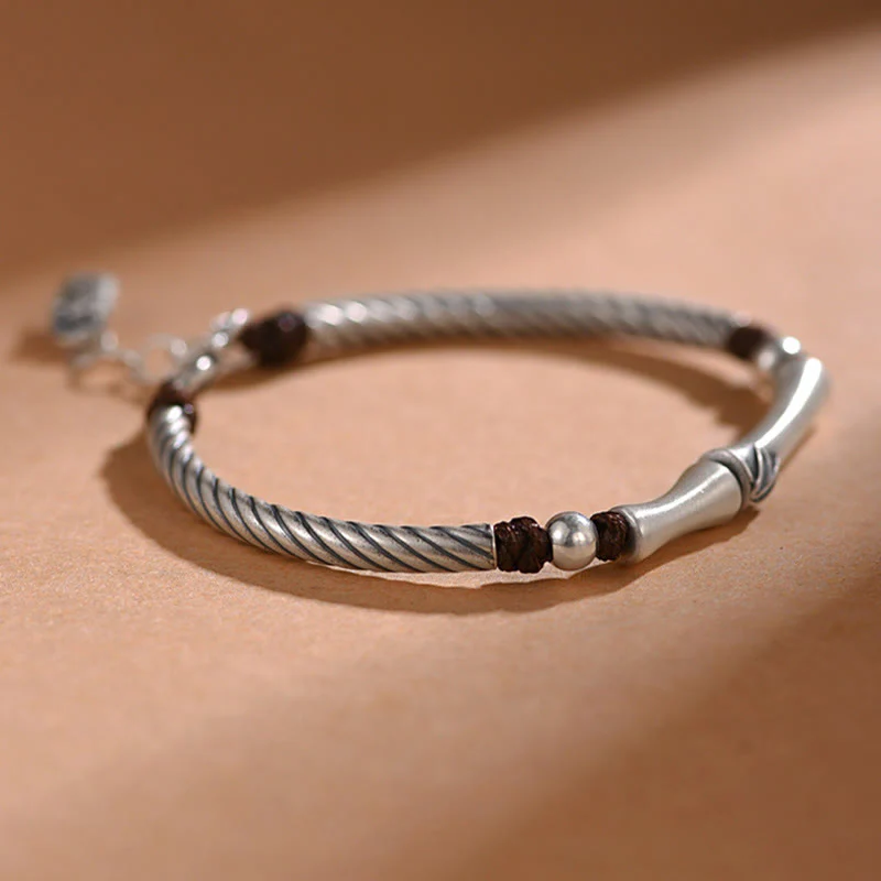 Bracciale Buddha Stones 999 Sterling Silver Bamboo Pattern Cicada Luck Wealth - Image 11