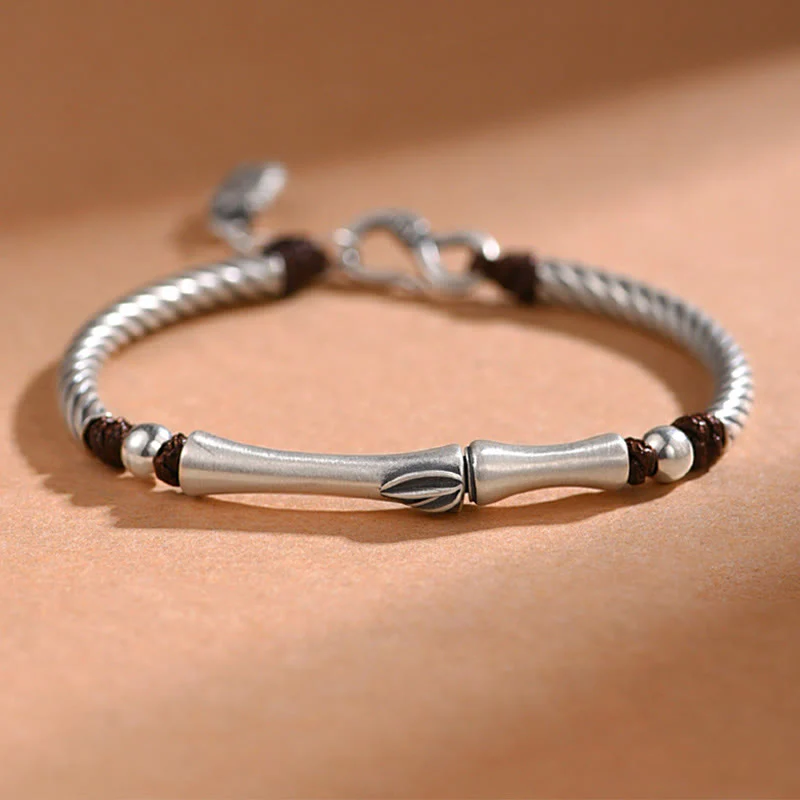 Bracciale Buddha Stones 999 Sterling Silver Bamboo Pattern Cicada Luck Wealth - Image 12
