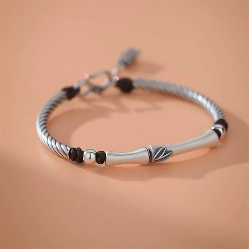 Bracciale Buddha Stones 999 Sterling Silver Bamboo Pattern Cicada Luck Wealth - Image 13