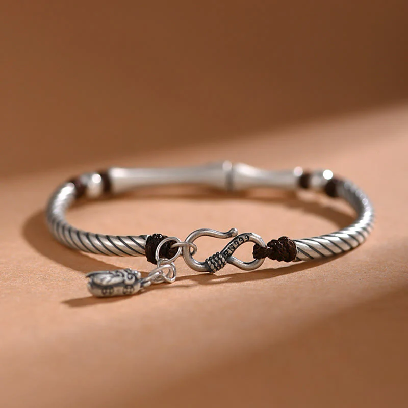 Bracciale Buddha Stones 999 Sterling Silver Bamboo Pattern Cicada Luck Wealth - Image 14