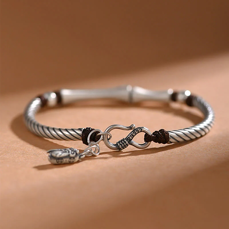 Bracciale Buddha Stones 999 Sterling Silver Bamboo Pattern Cicada Luck Wealth - Image 3