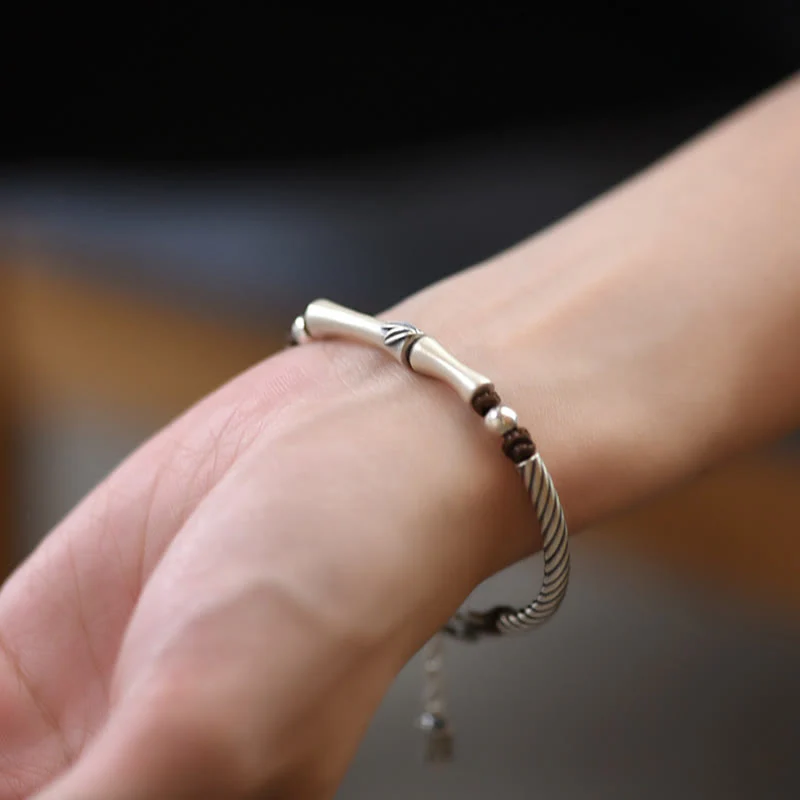 Bracciale Buddha Stones 999 Sterling Silver Bamboo Pattern Cicada Luck Wealth - Image 9