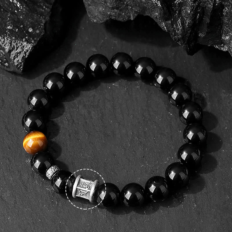 Bracciale Buddha Stones 999 Sterling Silver Ossidiana Nera Occhio di Tigre Om Mani Padme Hum Fulfillment - Image 5