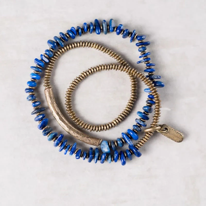 Bracciale Buddha Stones a forma irregolare con triplo giro di lazurite e lapislazzuli - Image 3