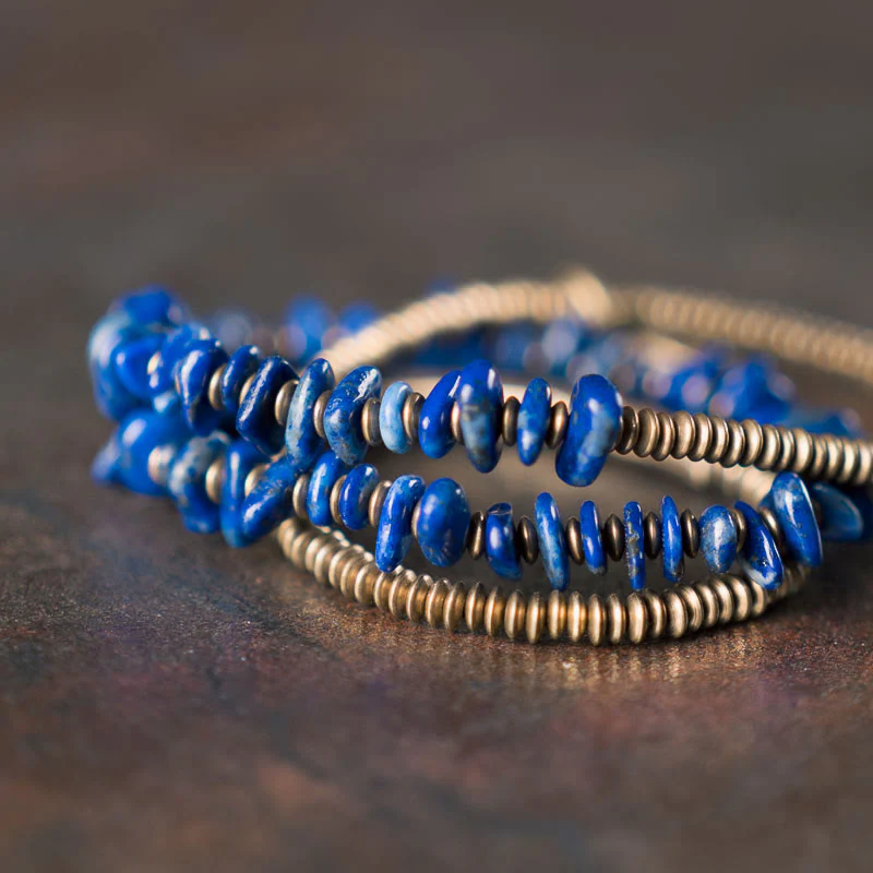 Bracciale Buddha Stones a forma irregolare con triplo giro di lazurite e lapislazzuli - Image 8