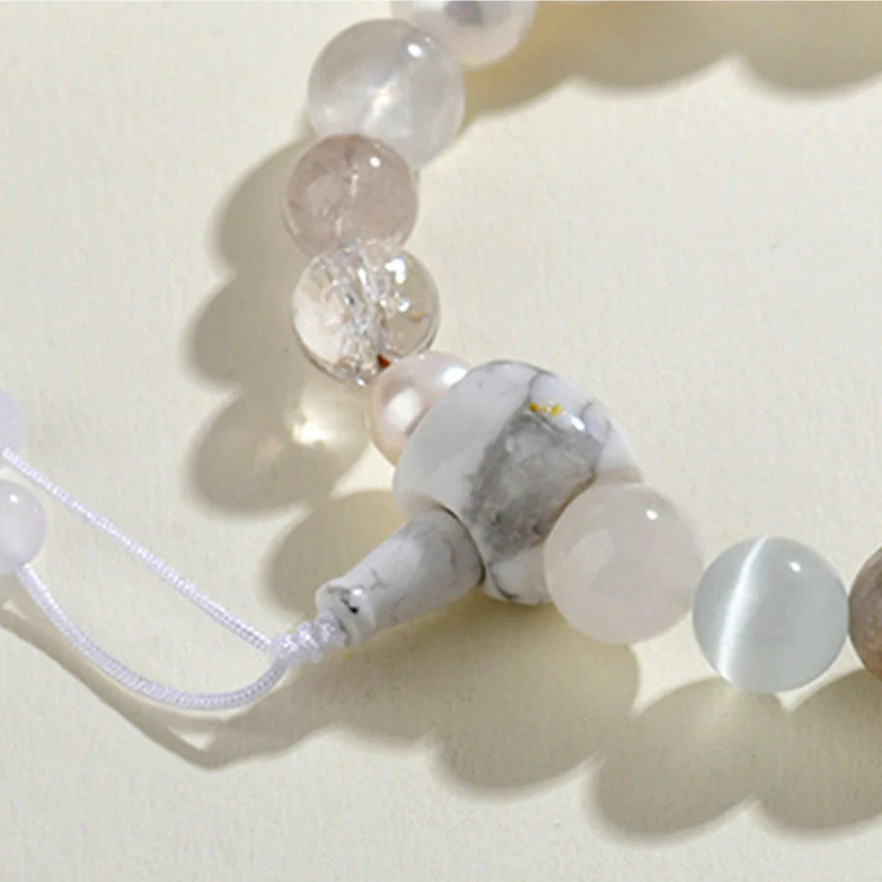 Bracciale Buddha Stones Agata Bianca Perla 18 Perline Equilibrio Fortuna - Image 3