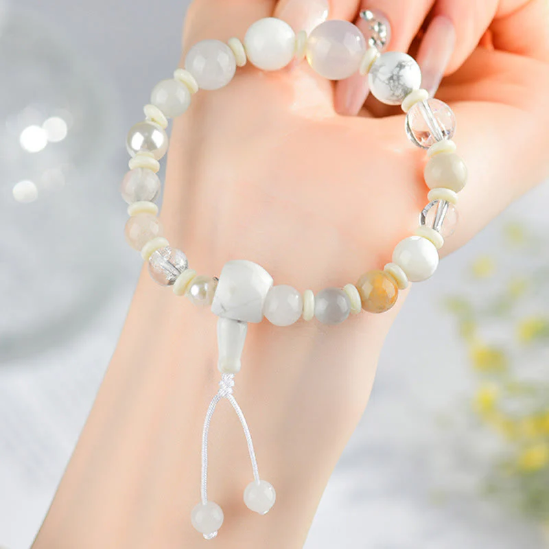 Bracciale Buddha Stones Agata Bianca Perla 18 Perline Equilibrio Fortuna - Image 5