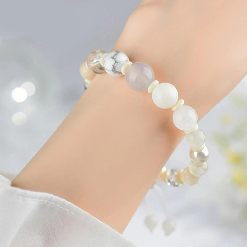 Bracciale Buddha Stones Agata Bianca Perla 18 Perline Equilibrio Fortuna - Image 6