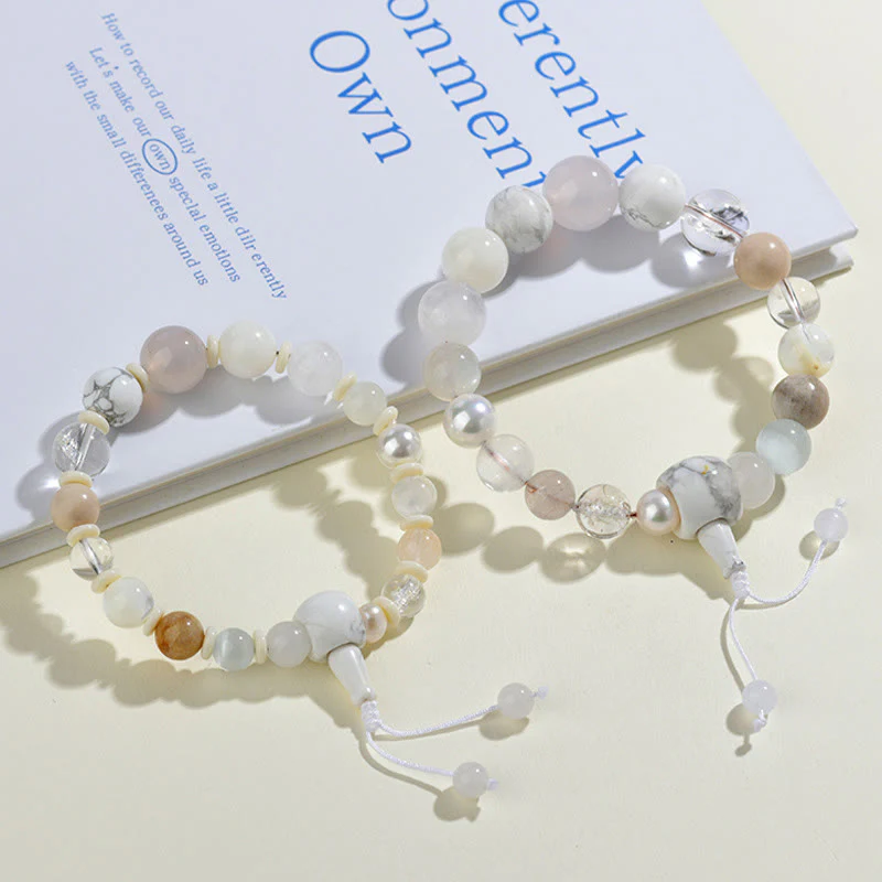 Bracciale Buddha Stones Agata Bianca Perla 18 Perline Equilibrio Fortuna - Image 8
