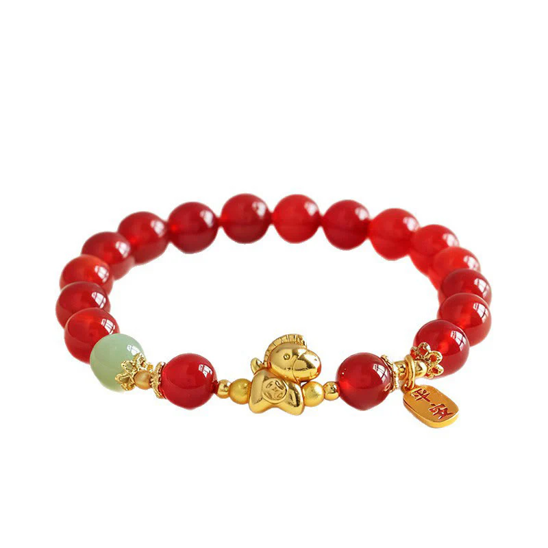 Bracciale Buddha Stones Anno del Cavallo Giada Hetian Ossidiana Nera Agata Rossa Forza - Image 13