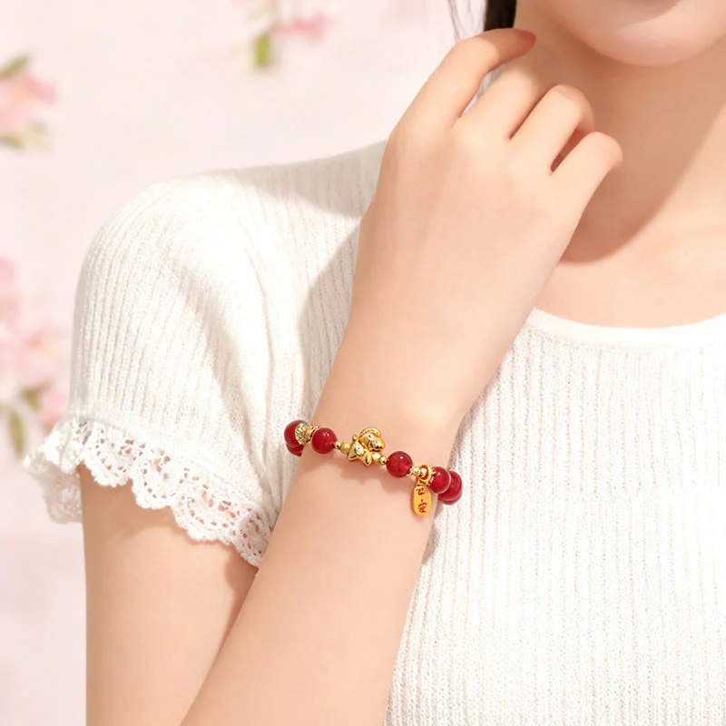 Bracciale Buddha Stones Anno del Cavallo Giada Hetian Ossidiana Nera Agata Rossa Forza - Image 14