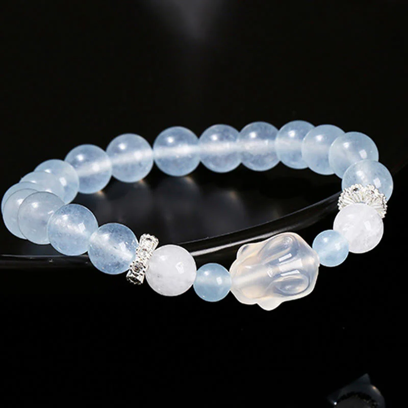 Bracciale Buddha Stones Calcedonio blu Agata bianca Coniglio Equilibrio emotivo - Image 4