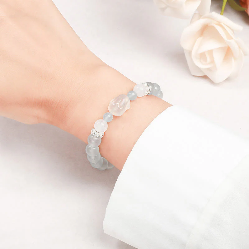 Bracciale Buddha Stones Calcedonio blu Agata bianca Coniglio Equilibrio emotivo - Image 5