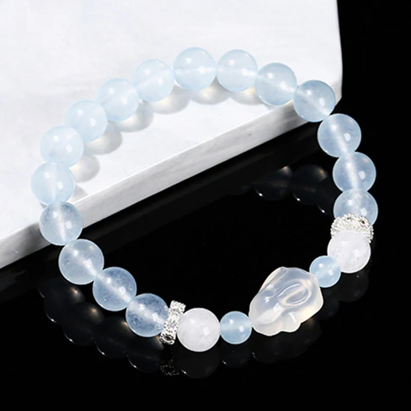 Bracciale Buddha Stones Calcedonio blu Agata bianca Coniglio Equilibrio emotivo - Image 7