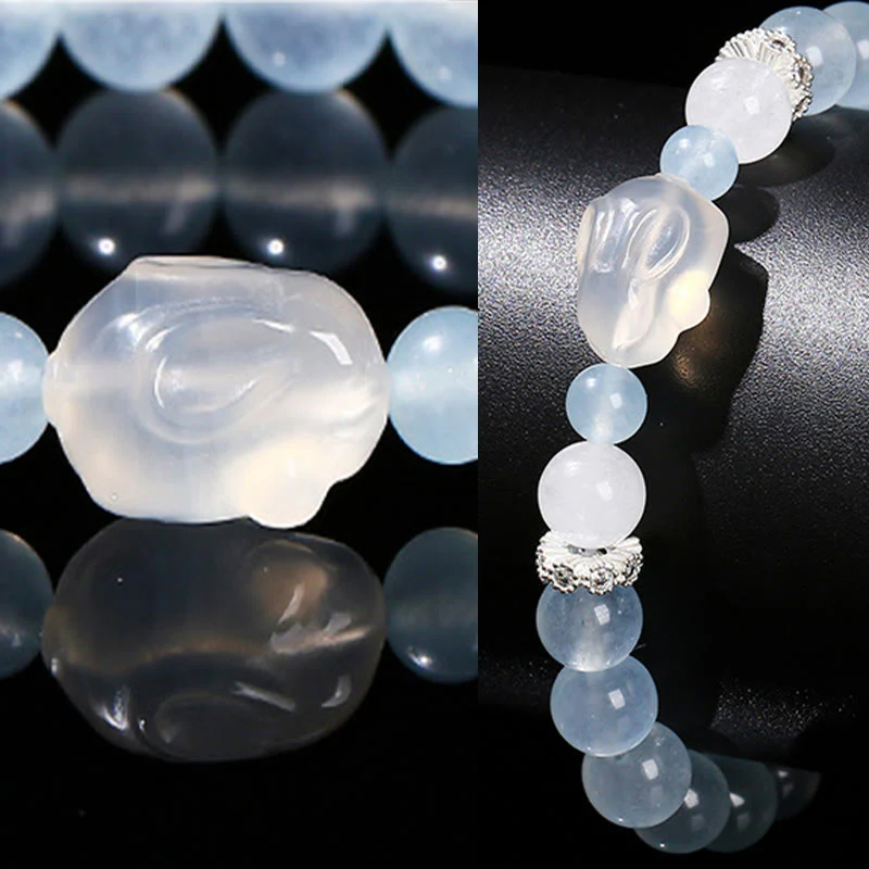 Bracciale Buddha Stones Calcedonio blu Agata bianca Coniglio Equilibrio emotivo - Image 9