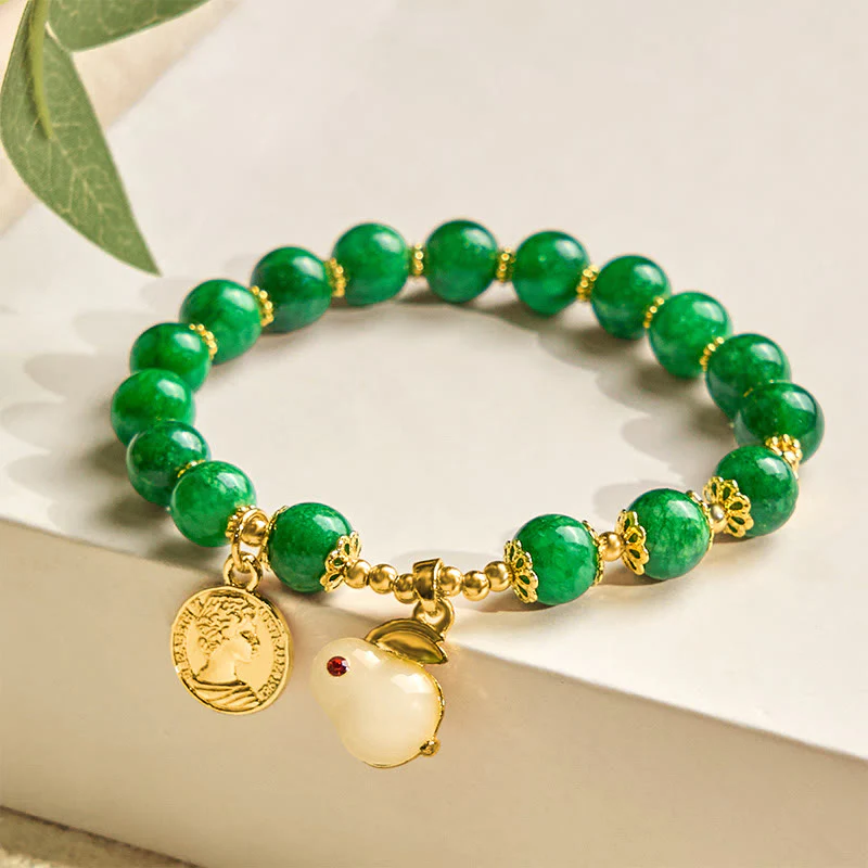 Bracciale Buddha Stones con ciondolo a forma di coniglio in calcite verde e chiarezza - Image 2