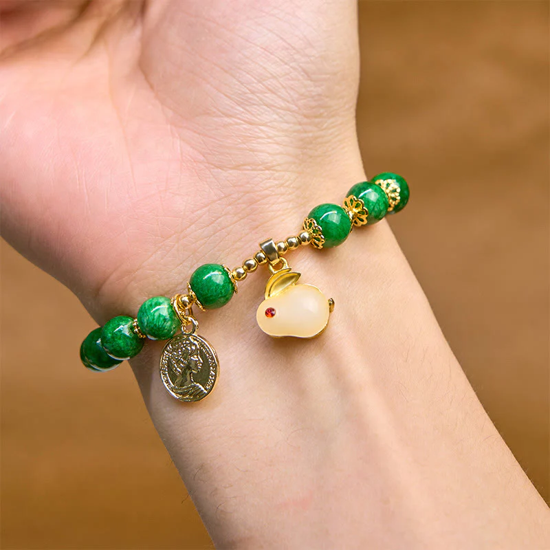 Bracciale Buddha Stones con ciondolo a forma di coniglio in calcite verde e chiarezza - Image 5