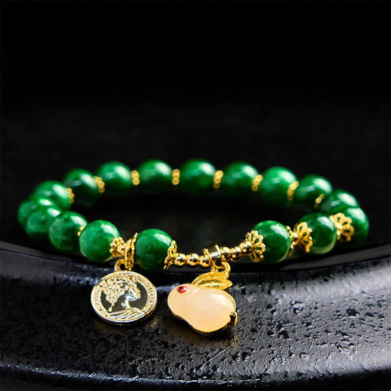 Bracciale Buddha Stones con ciondolo a forma di coniglio in calcite verde e chiarezza - Image 6