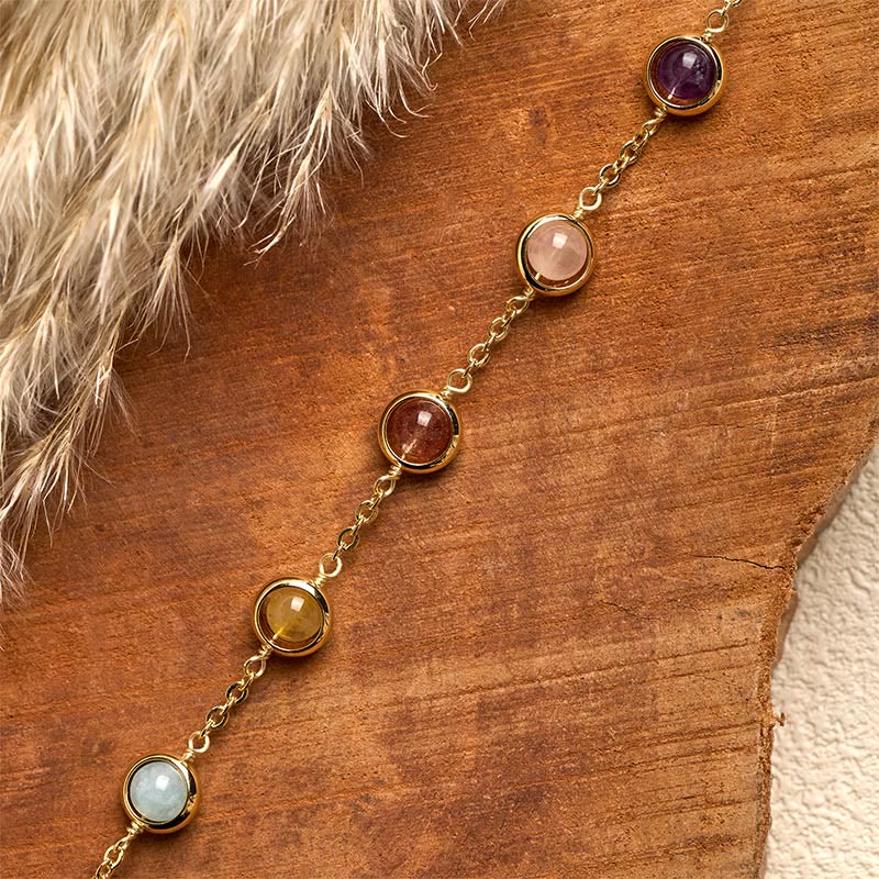 Bracciale Buddha Stones con cristalli colorati, ametista, quarzo fragola e bilanciamento - Image 15