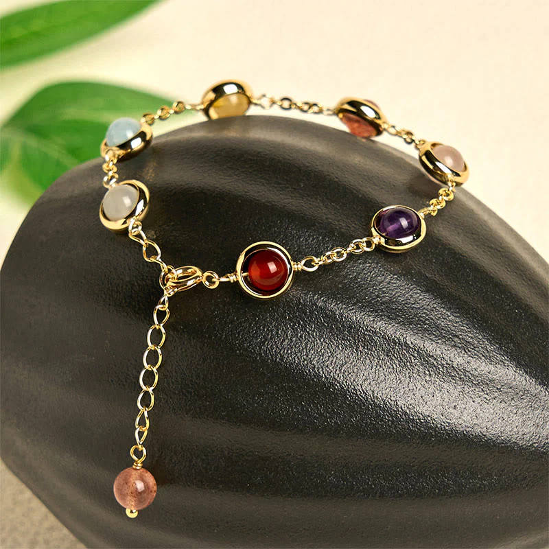 Bracciale Buddha Stones con cristalli colorati, ametista, quarzo fragola e bilanciamento - Image 2