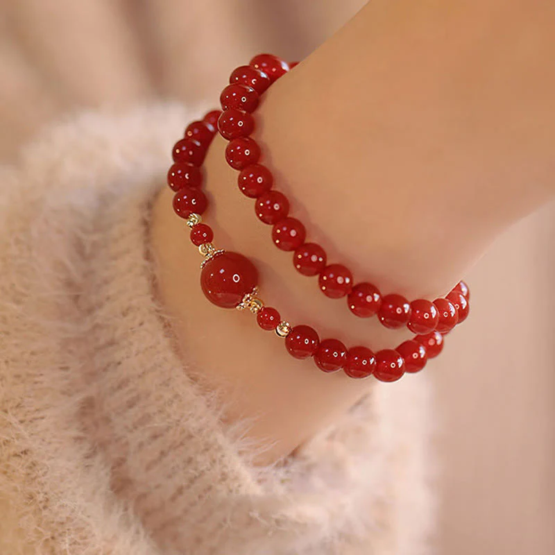 Bracciale Buddha Stones con doppio giro di perline di agata rossa per l'accettazione di sé e la fiducia in se stessi - Image 3