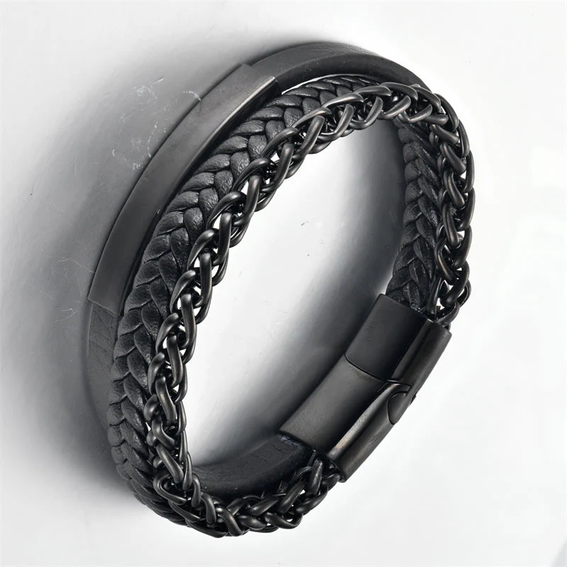 Bracciale Buddha Stones con fibbia in pelle calma in acciaio al titanio multistrato - Image 2
