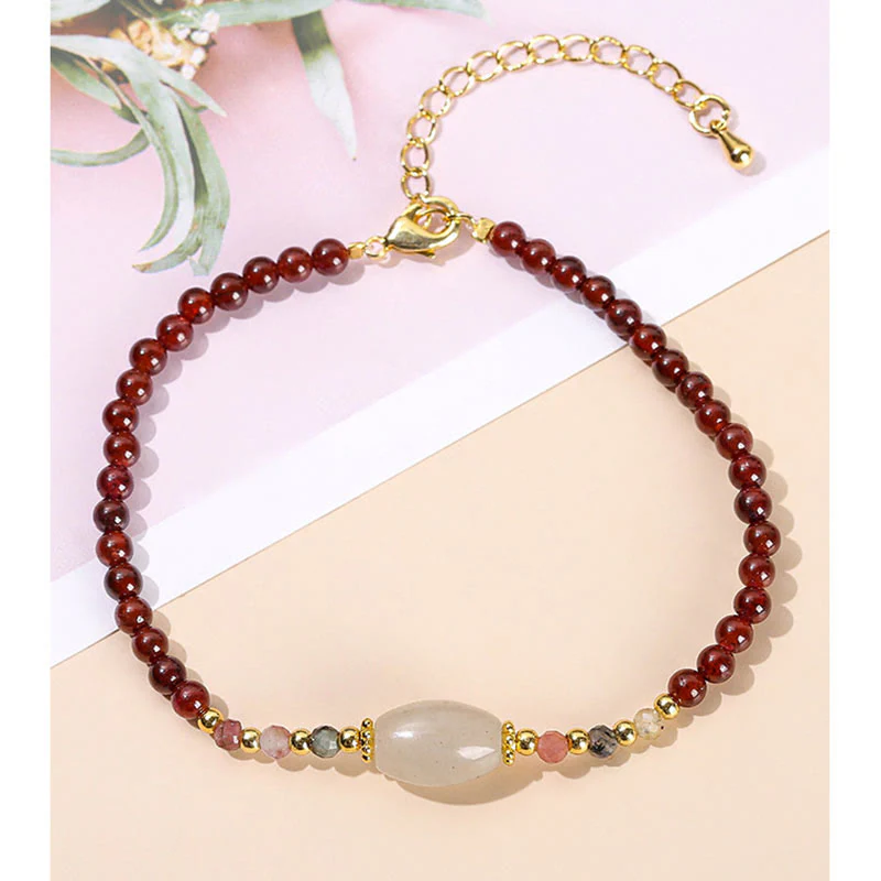 Bracciale Buddha Stones con perline di giada, tormalina e granato - Image 5