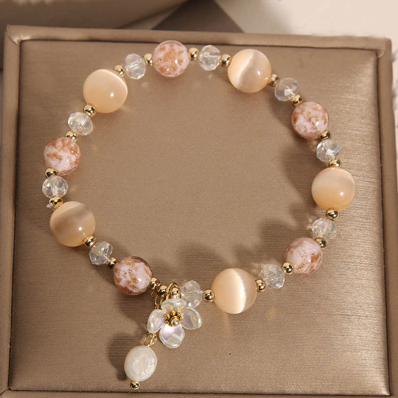 Bracciale Buddha Stones con pietra occhio di gatto gialla e acquamarina, fiore e pace - Image 8