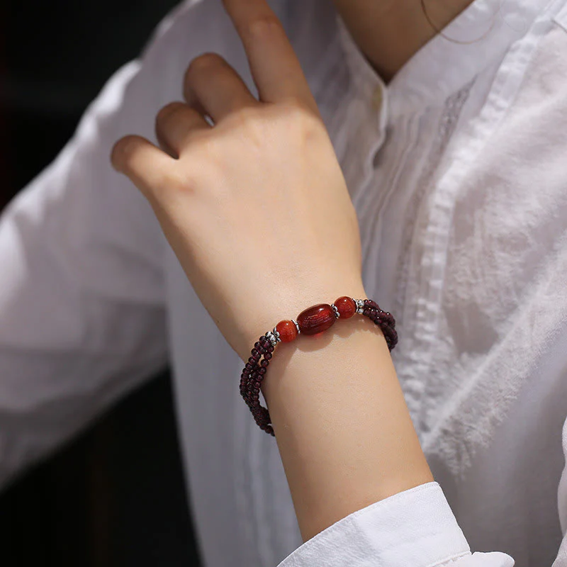 Bracciale Buddha Stones con triplo strato di protezione in agata rossa granata naturale - Image 3