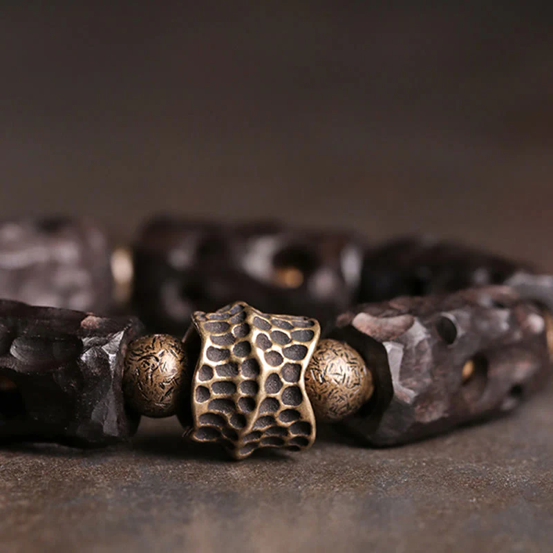Bracciale Buddha Stones Ebano Legno Rame Ottone Calma - Image 3