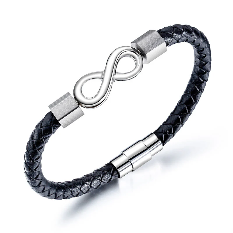 Bracciale Buddha Stones Endless Knot in acciaio al titanio con intreccio in pelle e bilanciamento - Image 10