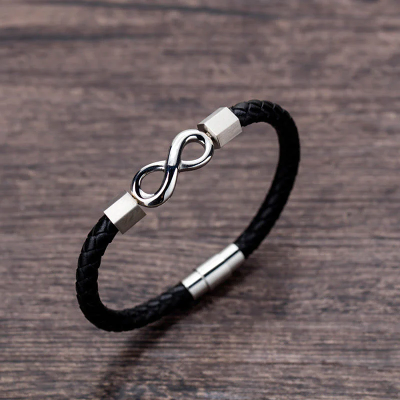 Bracciale Buddha Stones Endless Knot in acciaio al titanio con intreccio in pelle e bilanciamento - Image 11