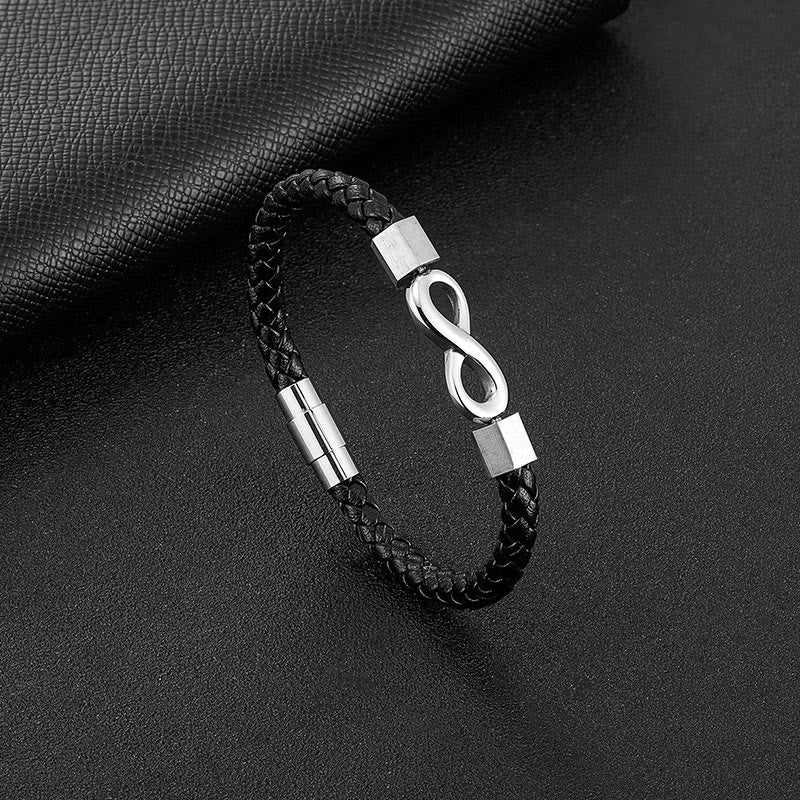 Bracciale Buddha Stones Endless Knot in acciaio al titanio con intreccio in pelle e bilanciamento - Image 13