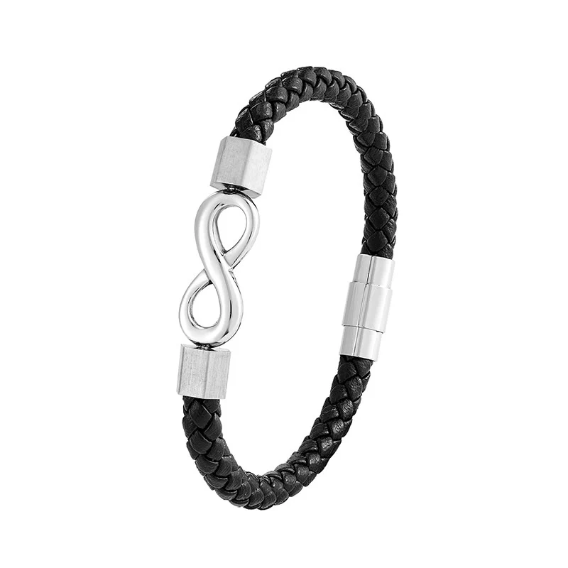 Bracciale Buddha Stones Endless Knot in acciaio al titanio con intreccio in pelle e bilanciamento - Image 15