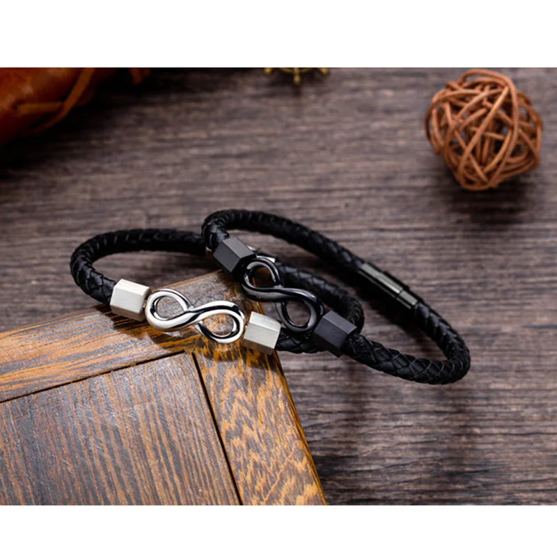 Bracciale Buddha Stones Endless Knot in acciaio al titanio con intreccio in pelle e bilanciamento - Image 16