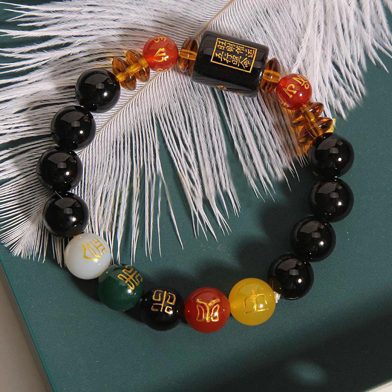 Bracciale Buddha Stones Five Elements Onice Nero Agata Rossa Saggezza Ricchezza - Image 27