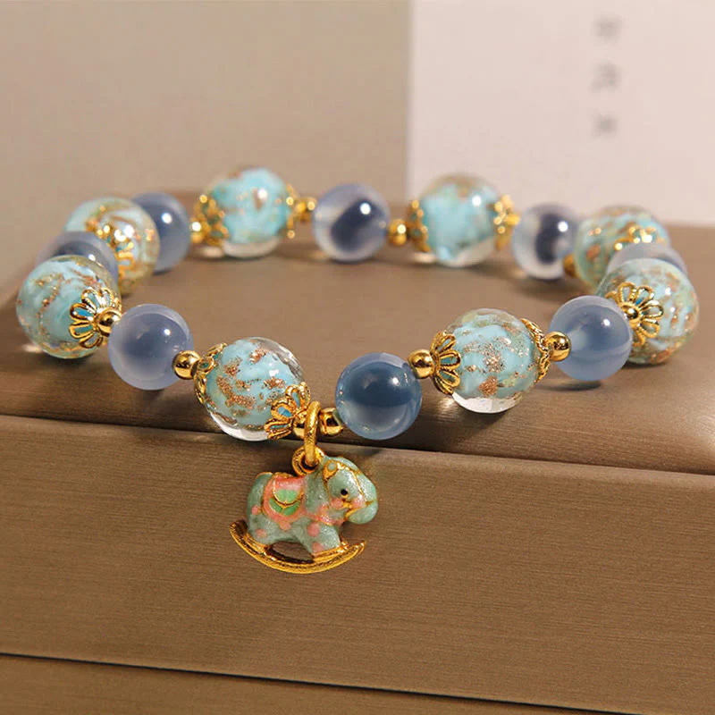 Bracciale Buddha Stones in agata naturale color caramella e cristallo bianco per l'anno del cavallo - Image 2