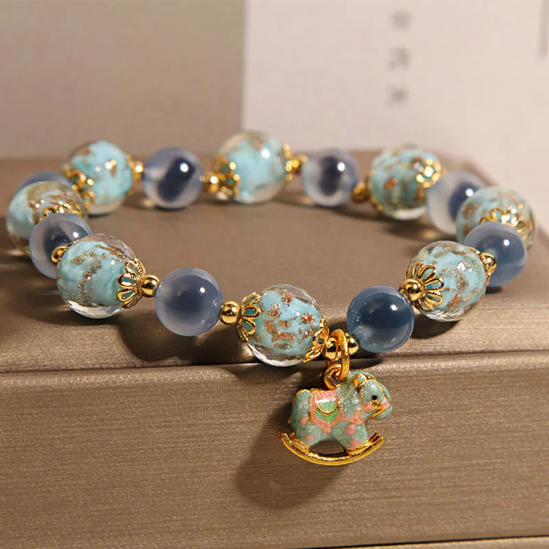Bracciale Buddha Stones in agata naturale color caramella e cristallo bianco per l'anno del cavallo - Image 3