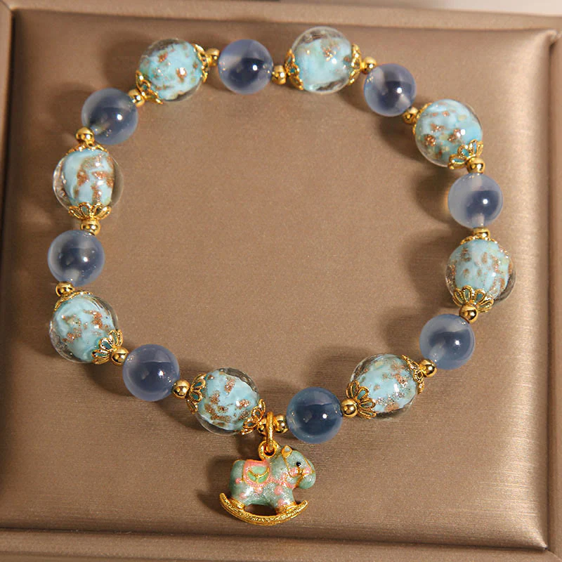 Bracciale Buddha Stones in agata naturale color caramella e cristallo bianco per l'anno del cavallo - Image 4