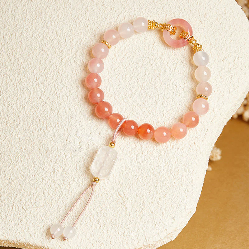 Bracciale Buddha Stones in argento sterling 925 con agata rossa e calcedonio bianco e fibbia per la pace e la fiducia - Image 3