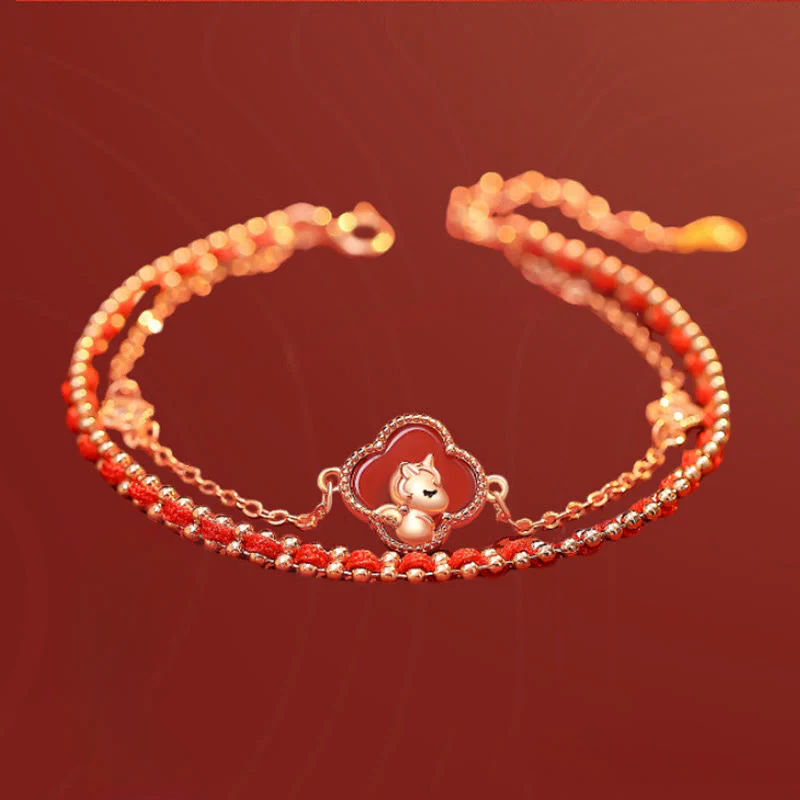 Bracciale Buddha Stones in argento sterling 925 con agata rossa e giada Hetian, simbolo della fiducia nell'anno del cavallo - Image 2